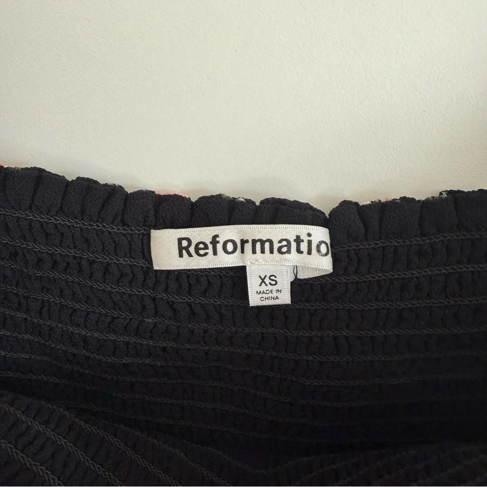 REFORMATION Jolene Smocked Long Sleeve Floral Top Pinto Black Floral XS